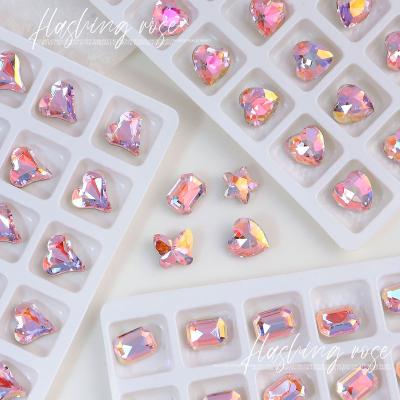 China Nail Art Beauty DIY Hot Sale Nail Decoration Pink Super Flash Twisted Peach Heart Multi Cut Glass Diamond K9 Glass Crystal Nail Stone for sale