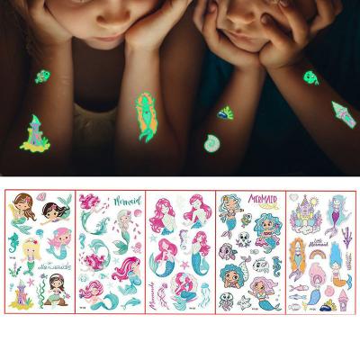 China Temporary Non Toxic Luminous Glow In The Dark mermaid Face Arm Tattoo Sticker For Kids Girls Boys for sale