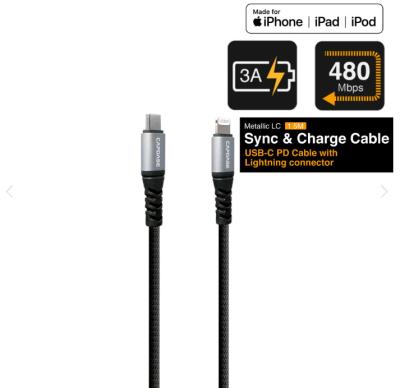 China CAPDASE USB-C COMPUTER PD Cable with Lightning Connector Cable Charging Cable, iPhone, iPod, iPad Metal L-PIN Series 3A 1.5M for sale