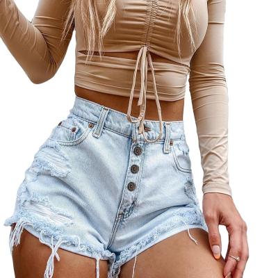 China Waterproof Wholesale Custom Logo Private Label Summer Jean Shorts Women Distressed Pocketed Ripped Denim Jeans For Women for sale