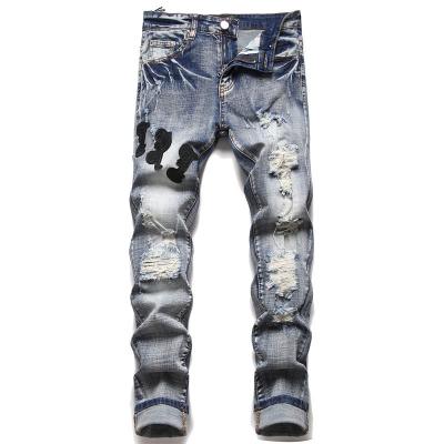 China QUICK DRY Fashion street wear printed jeans men's designer ripped patch clothing hip hop pants clothing punk style men's jeans for sale