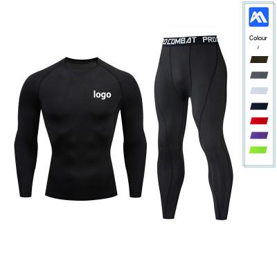 China Anti-UV Men Track Suit 2 Piece Training Active Gym Wear Set Private Label Long Sleeves Fitness Compression Tights Suits for sale