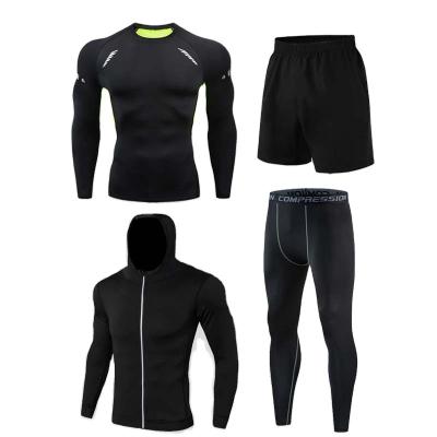 China Breathable Wholesale Outdoor Sport Gym Fitness Sets Men Gym Shorts Shirts 4 Pieces Sets Fitness Clothing Men's Fitness Clothing Sets for sale