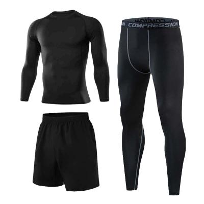 China Breathable Customize Gym Sports Tight Long Sleeve Suit Fitness Apparel Sport Gym Wear 3 Piece Workout Set For Man for sale