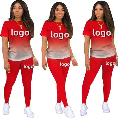 China QUICK DRY Wholesale custom logo women's athleisure suit clothing two-piece women's solid color T-shirt pants suit summer women for sale