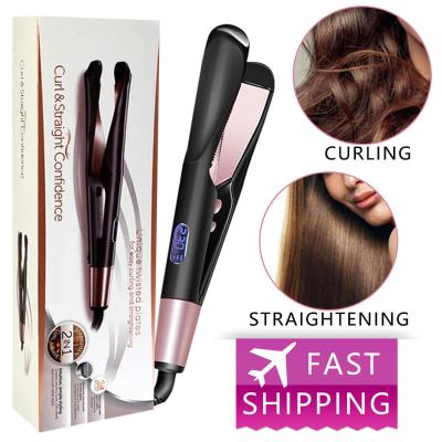 China Household 2 in 1 Hair Straightening And Curling Iron LCD Ceramic Hair Curler  Dry Flat Iron Hair Styler Tools  Adjustable Heat Settings for sale