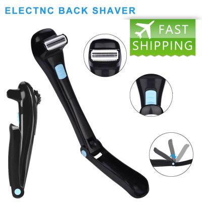 China Household Electric Men Back Hair Shaver Safe Body Hair Shaving Long Handle Battery Operated Razor 180 Degrees Foldable Chest Depilatory for sale