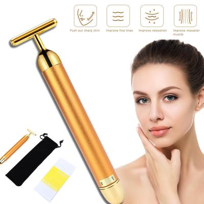 China Skin Rejuvenation 24k Gold Roller Beauty Stick Facial Vibrating Slimming Skin Massager Firming Face Massage Lift Tightening Wrinkle Bar for sale