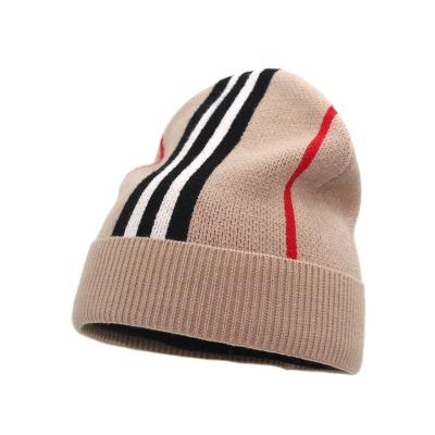 China COMMON custom woven label knit acrylic beanie hat, beanie for mens womens, warm knit beanie deluxe striped for sale