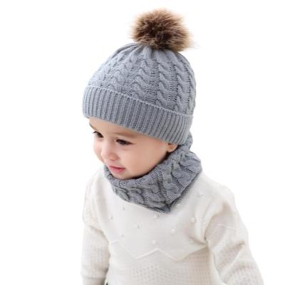 China COMMON Winter Baby Boy Girl Hats Fur Pompom Toddler Wool Knitting Beanie Hat With Scarf Set for sale