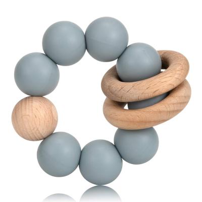 China BPA Free Silicone Natural Wooden BPA Free Baby Wristband Teether Infant Toys for sale