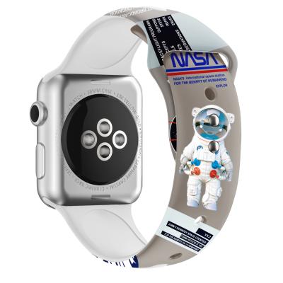 China Fashion Astronaut Soft Printed Rubber Sports Silicone Watch Strap Band Strap 38mm 40mm 41mm 42mm 44mm 45mm For Apple Iwatch Se 6 5 7 4 for sale