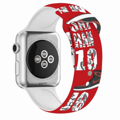 China Fashion Sports Tank No. 10 38mm 40mm 41mm 42mm 44mm 45mm Printed Rubber Strap 11 Soft Silicone Watch Strap For Apple Iwatch 7 Se 6 5 for sale