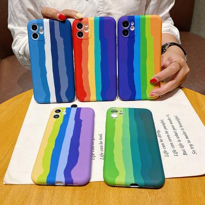 China Corner Four Protect Original Shockproof Rainbow Silicone Phone Case For iPhone 7 8 Plus X iPhone 12 Max 11 Pro Max Mini Xs XR Se Luxury Colorful Soft Cover for sale