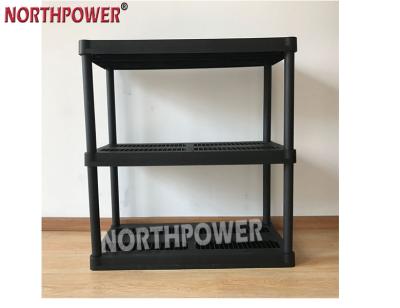 China Suitable For Outside 3 Tier Heavy Duty Plastic Shelves , 36X18 Inch Plastic Shelf Black for sale