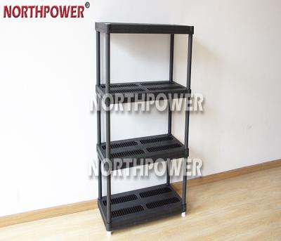 China Suitable For Outside 4 Tier Heavy Duty Plastic Shelves , 36X18 Inch Plastic Shelf Black for sale