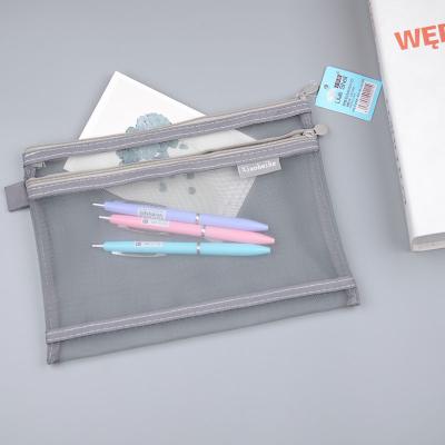 China Eco-friendly Universal Stationery Zipper Transparent Nylon Mesh School Pencil Bags For Office Supplies for sale