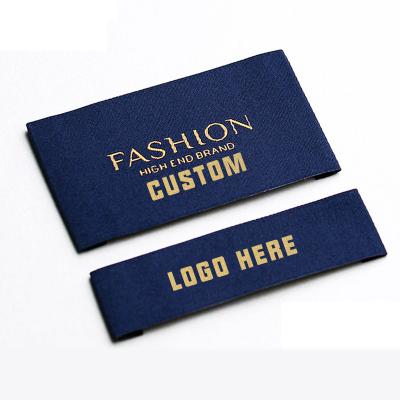 China Viable Custom Made Private Label Design Logo Tag High Density Clothing Damask Satin Fabric Waist Seam Woven Label for sale