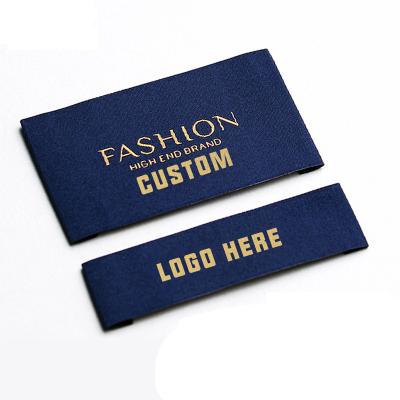 China Sustainable Quality Recycled Luxury Satin And Neck Woven Cotton Cloth Fabric Damask Apparel Labels Design Shirt Label With Logo for sale