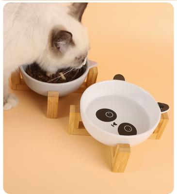 China 2022 New Cartoon Automatic Pet Bowl Wooden Pet Bracket Bamboo Feeding Bowl for sale