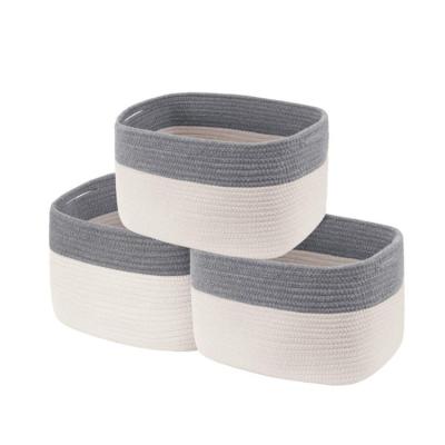 China Sustainable Household 3 Set Organize Bedroom Storage Underwear Cotton Rope Tidy Basket for sale