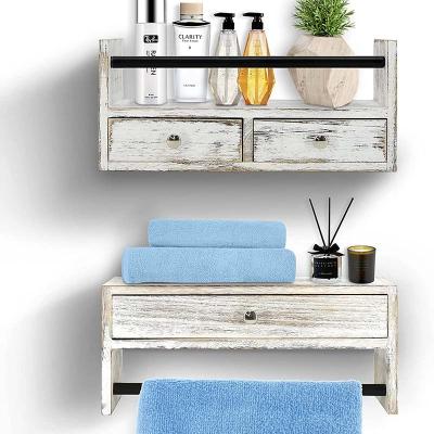 China Sustainable Bathroom Shelf with Drawers Set of 2, Floating Nightstands for Bedroom, Wall Shelf with Drawer and Towel Rack Wall Mounted for sale