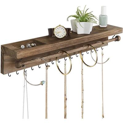 China Rustic Stored Wall Mounted Organizer - Hanging Necklace Jewelry Rack - Wall Mounted Jewelry Hanger - Wooden Farmhouse Jewelry Display for sale