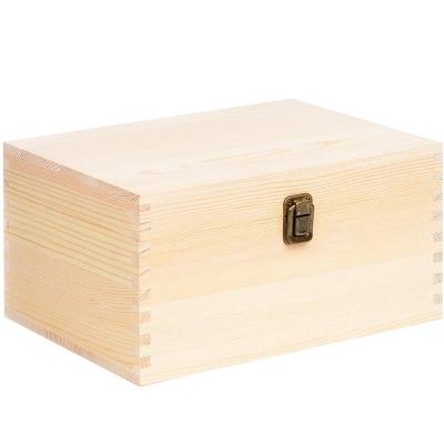 China People Art Rectangle Unfinished Pine Wood Box Natural DIY Craft Stash Boxes with Hinged Lid and Front Clasp for Hobby and Arts Home for sale