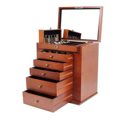 China Hot Sale Interior Ministry Hotel Decoration Cabinet Girls Ring Necklace Brown Wooden Jewelry Box for sale