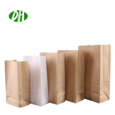 China Brown Kraft Disposable Custom Flat Square Food Packaging Bottom Greaseproof Paper Bags With No Handle for sale