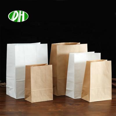 China Disposable Bread Coffee Fast Food Kraft Paper Bag Square Bottom With for sale