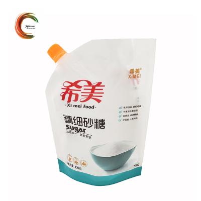 China Moisture Proof Stand Up Sugar Packing Plastic Bag With Spout And Open Bottom for sale