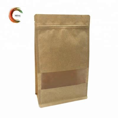 China Moisture Proof Seal Eight Side Zipper Khaki Paper Bag With Window for sale