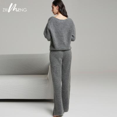 China Custom Size ZM02F1A005 Wool Rib Knitted Women Loose Wide Leg Full Length Pants Breathable for sale