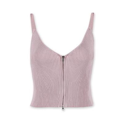 China Fashion Breathable Design Sexy Halter Top Women Knit Sweater Zipper Up Sleeveless Camisole Top Vest for sale