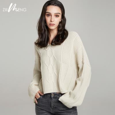 China Breathable Long Sleeve Round Neck Drop Shoulder Cable Women Knit Pullover Girls Sweater for sale