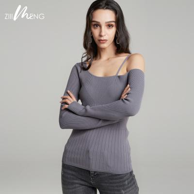 China High Quality Breathable Rib Pattern Sexy Off Shoulder Women Knit Pullover Sweater for sale