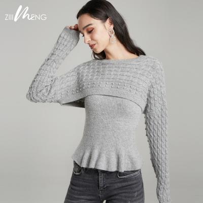 China Special design anti-pilling hot sale boat neck cable women knit crop top sweater for sale