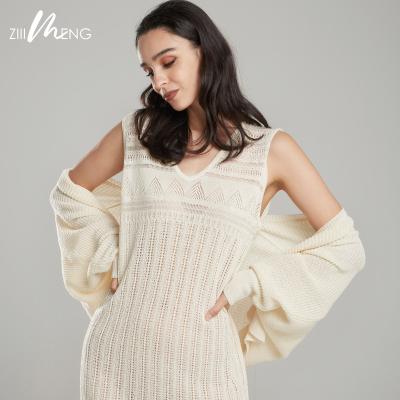 China Breathable Computer Knitted Hollow Out Sleeveless Sheer Women Knit Long Loose Sweater Dress for sale