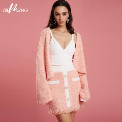 China Breathable Sexy Nylon Pink Tweed Knit Mature Ladies Trim Sweater Dress For Women for sale