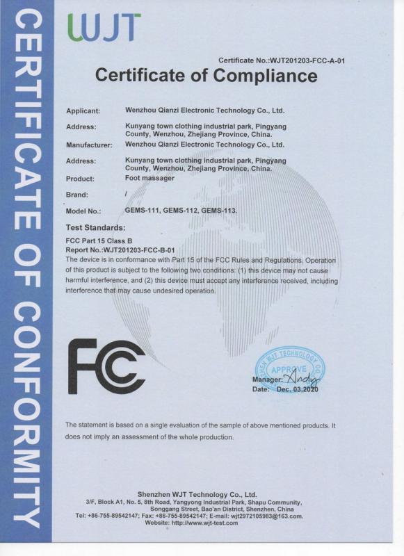 FCC - Wenzhou Qianzi Electronic Technology Co., Ltd.