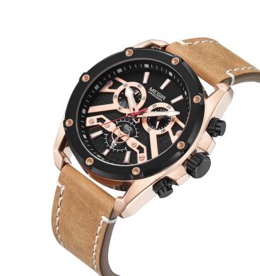 China Megir 2120 Quartz Chronograph Watch OEM Leather Strap Waterproof ODM Watches for sale