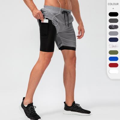 China Antibacterial Double-Layer 2 In 1 Mens Running Sports Fitness Marathon Workout Gym Shorts With Earphone Hole for sale