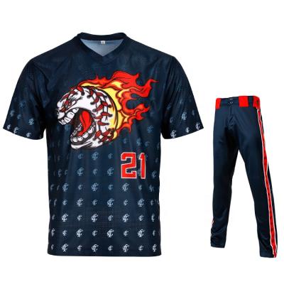 China Anti-UV Baseball Apparel And Gear Navy Blue Baseball Uniforms Fireball for sale