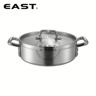 China Sustainable American Style Pot Stock Aluminum Cooking Pot With Compound Bottom With Straight Short Hammer Track Shape for sale