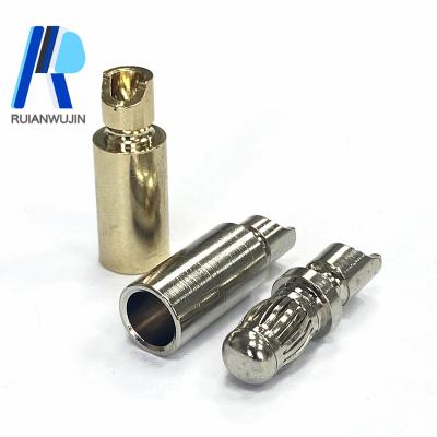 China Audio& video custom plug male and female plug 24k gold plated to wire cable wire welded battery connector shrouded 6.5mm banana plug pin terminal for sale