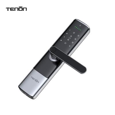 China Tuya Doors Wooden or Metal Electronic Fingerprint Smart Home App Biometric Keypad Rim Door Lock Electric Lock Door Handle for sale