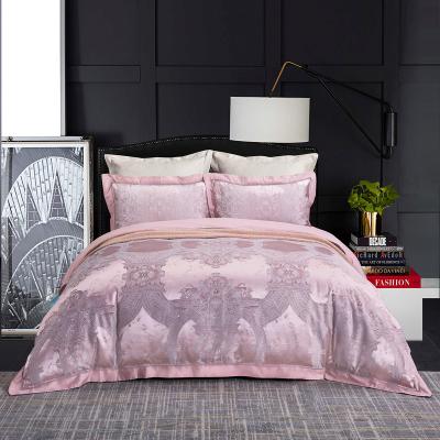 China Nondisposable Jacquard Fabric Pure Color With 4PCS Sheet Pillowcase Fitted Silk Bedding Set for sale