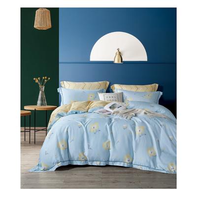 China Wholesale Custom Non-Toxic Printing and Dyeing Blue Simple Style with Flower Comforter Bedding Set Sheet Pillowcases 4pcs Comforter Sets for sale