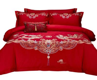 China Nondisposable 100% Nondisposable Traditional Chinese Style Cotton Embroidery Bed Cover Bed Sheet Wedding Bedding Sets for sale